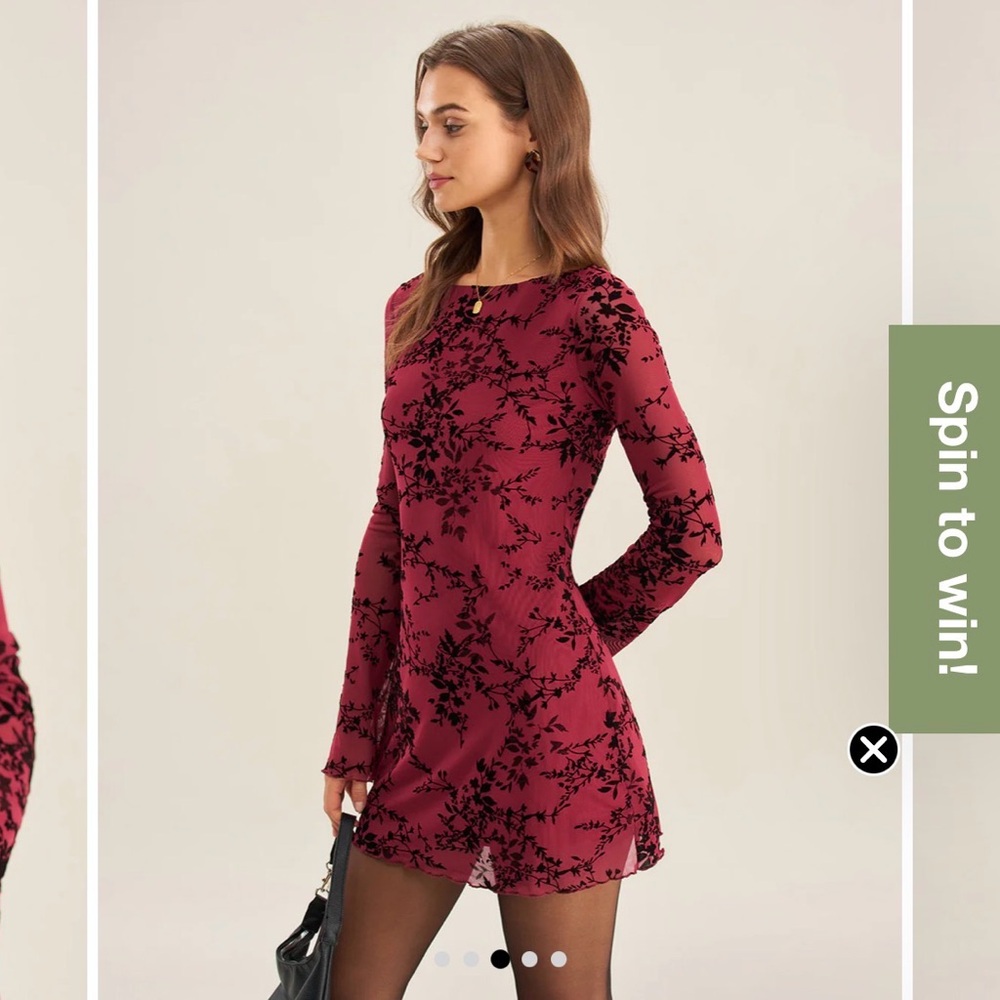 RIHOAS Burgundy Floral Burnout Long-Sleeve Mini Dress